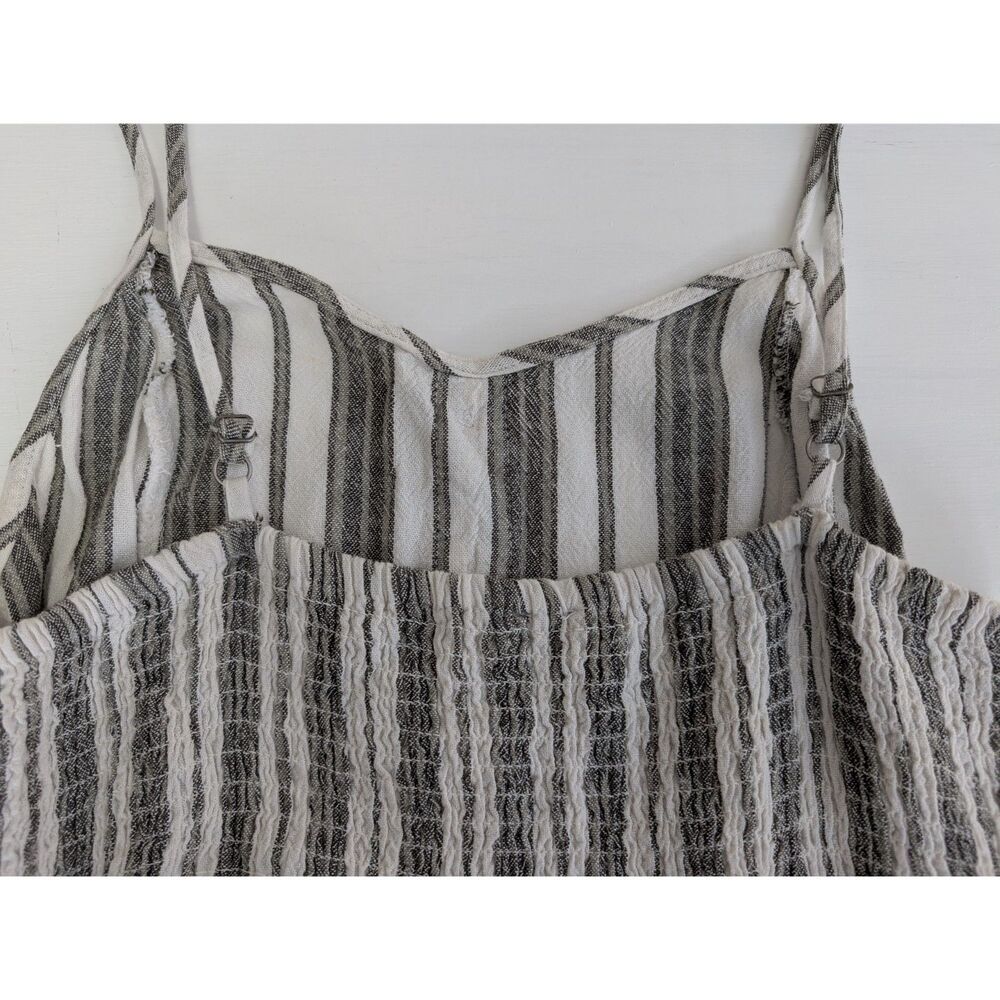 J For Justify Dress Womens XL Striped Linen Blend Smocked Summer Green Black - Picture 5 of 10